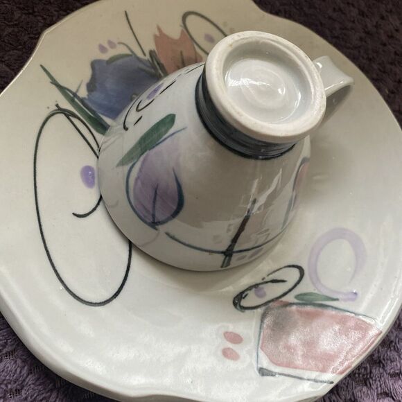 Handcrafted Artisan Cup Mug Saucer Studio Thrown Pottery‎ Drip Glaze Signed - Picture 6 of 13